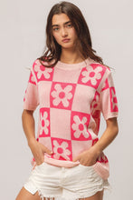 Load image into Gallery viewer, BiBi Flower Checker Pattern Short Sleeve Sweater