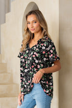 Load image into Gallery viewer, Sew In Love Floral Tie Neck Short Sleeve Blouse