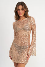 Load image into Gallery viewer, BELL SLEEVE SEQUINS MINI DRESS
