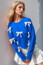 Load image into Gallery viewer, Double Take Full Size Bow Cable-Knit Round Neck Sweater