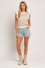 Load image into Gallery viewer, Round Neck Ruffle Sleeve Stripe Knit Top