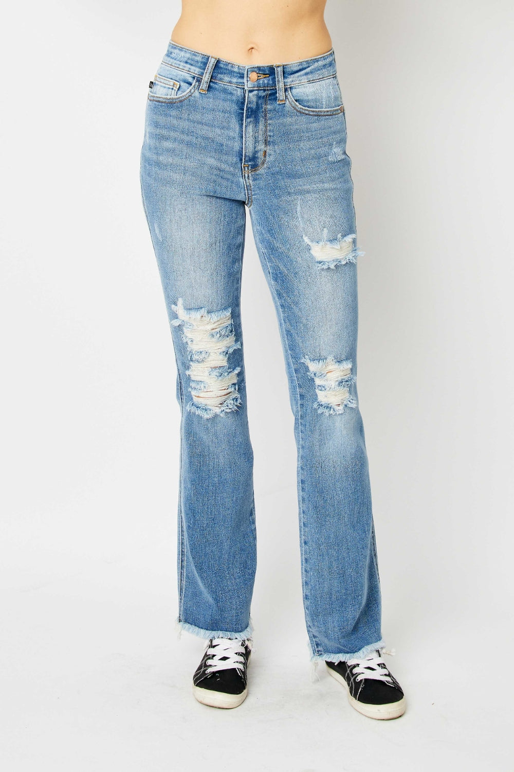 Judy Blue Full Size Distressed Raw Hem Bootcut Jeans