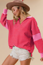 Load image into Gallery viewer, BiBi Striped Contrast Long Sleeve Knit Top