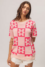 Load image into Gallery viewer, BiBi Flower Checker Pattern Short Sleeve Sweater