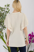 Load image into Gallery viewer, Celeste Full Size V-Neck Lace Trim Flutter Sleeve Top