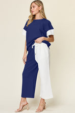 Load image into Gallery viewer, Double Take Full Size Texture Contrast T-Shirt and Wide Leg Pants Set