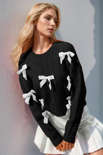 Load image into Gallery viewer, Double Take Full Size Bow Cable-Knit Round Neck Sweater