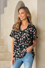 Load image into Gallery viewer, Sew In Love Floral Tie Neck Short Sleeve Blouse