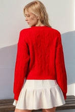 Load image into Gallery viewer, Double Take Full Size Bow Cable-Knit Round Neck Sweater