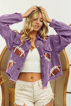 Load image into Gallery viewer, BiBi Football Sequin Embroidery Washed Corduroy Jacket