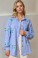 Load image into Gallery viewer, Double Take Full Size Sequin Bow Button Up Shacket