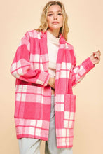 Load image into Gallery viewer, Davi &amp; Dani Plaid Open Front Drop Shoulder Longline Coat