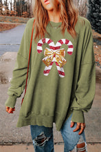 Load image into Gallery viewer, Sequin Candy Cane Round Neck Slit Sweatshirt