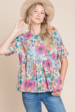 Load image into Gallery viewer, BOMBOM Floral Round Neck Short Sleeve Blouse