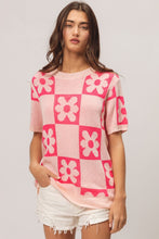 Load image into Gallery viewer, BiBi Flower Checker Pattern Short Sleeve Sweater