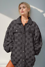 Load image into Gallery viewer, Double Take Button Up Fuzzy Checkered Shacket