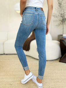 Judy Blue Full Size Mid Rise Destroy & Cuff Skinny Jeans