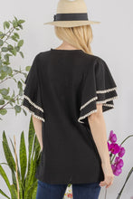 Load image into Gallery viewer, Celeste Full Size V-Neck Lace Trim Flutter Sleeve Top