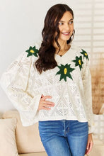Load image into Gallery viewer, POL Floral Embroidered Pattern V-Neck Sweater