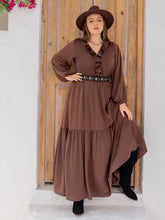 Load image into Gallery viewer, Plus Size V-Neck Ruffle Trim Maxi Dress