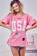 Load image into Gallery viewer, BiBi Washed American Flag Graphic Distressed T-Shirt