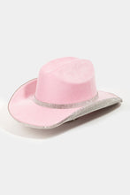 Load image into Gallery viewer, Fame Pave Rhinestone Trim Faux Suede Hat