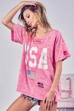 Load image into Gallery viewer, BiBi Washed American Flag Graphic Distressed T-Shirt