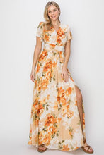 Load image into Gallery viewer, HYFVE Floral Tie Back Short Sleeve Slit Maxi Dress