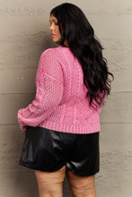 Load image into Gallery viewer, HEYSON Soft Focus Full Size Wash Cable Knit Cardigan in Fuchsia