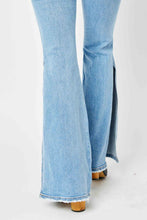 Load image into Gallery viewer, Judy Blue Full Size Mid Rise Raw Hem Slit Flare Jeans
