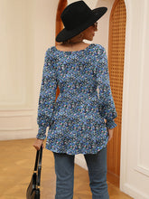 Load image into Gallery viewer, Printed V-Neck Lantern Sleeve Blouse