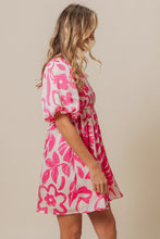Load image into Gallery viewer, BiBi Tropical Floral Pattern Puff Sleeve Square Neck Dress