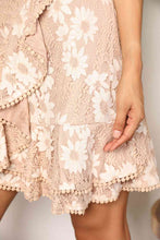 Load image into Gallery viewer, Double Take Floral Lace Pompom Detail Tie-Waist Flutter Sleeve Dress
